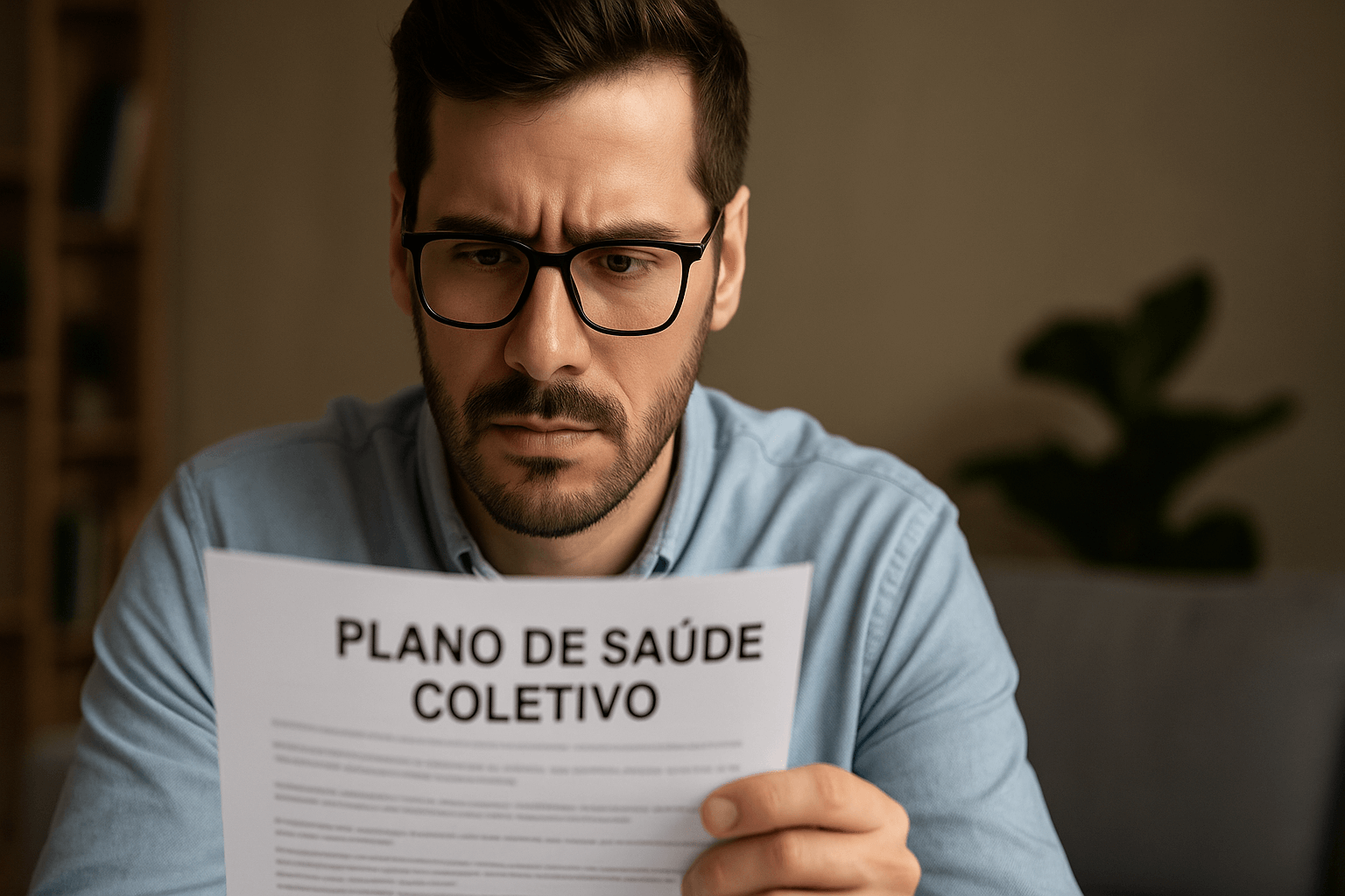 Pessoa analisando contrato de planos coletivos