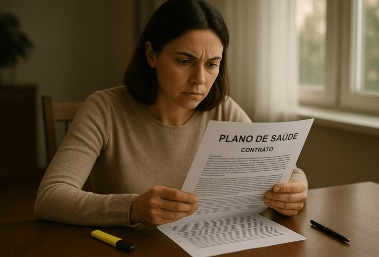 Consumidor assinando contrato de plano de saúde após realizar troca de plano sem carência garantida pela legislação e ANS.