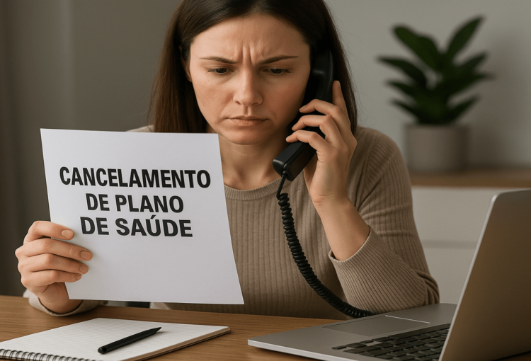 Pessoa se informando sobre cancelamento de planos de saúde por telefone após novas regras da ANS