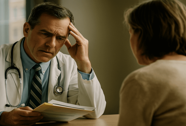 Médico conversando com paciente em consultório, representando a importância da comunicação para evitar processos éticos