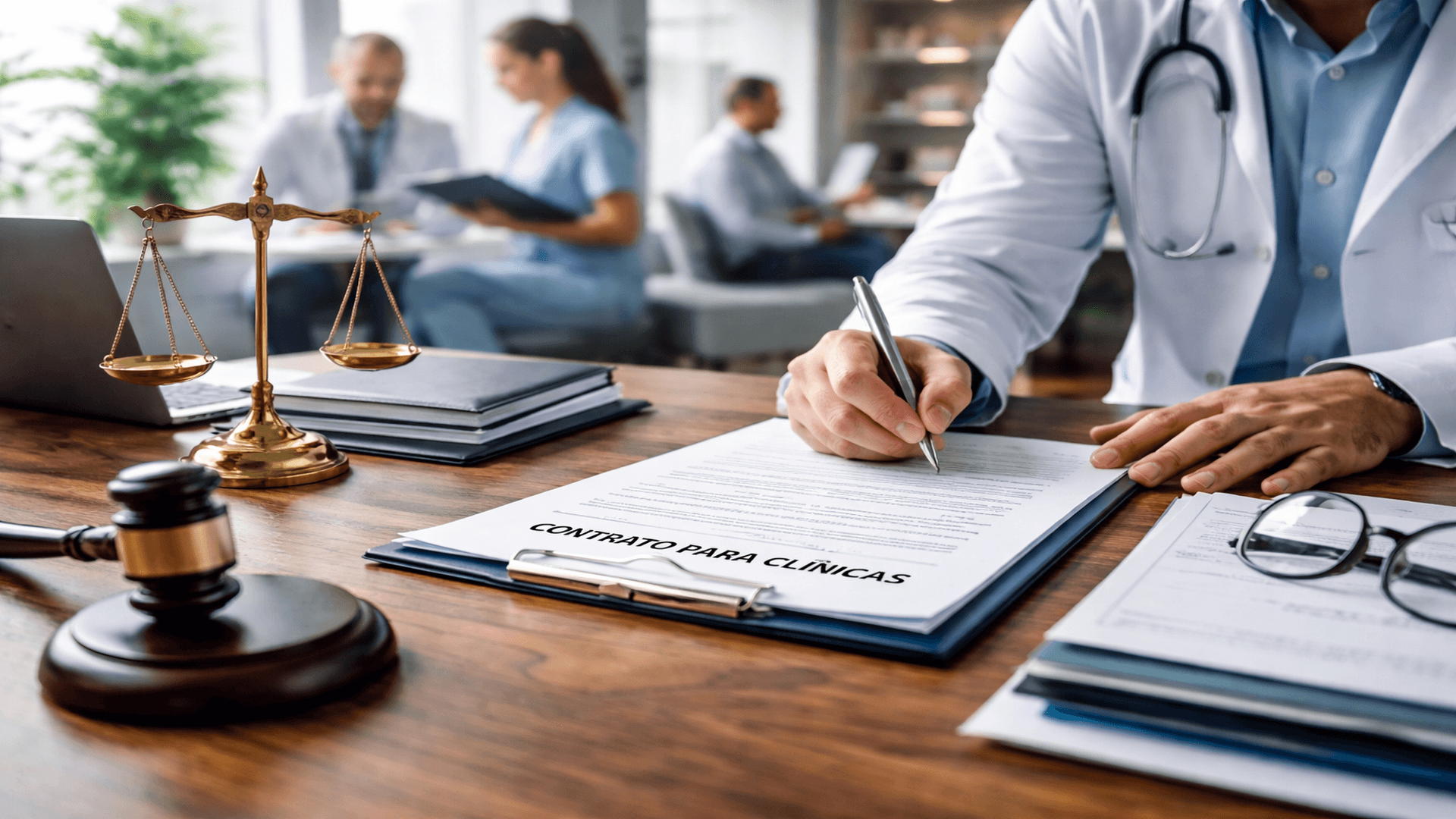 Texto de blog sobre contratos para clínicas, destacando segurança jurídica, revisão contratual, prevenção de conflitos, organização da gestão e proteção da operação na área da saúde.