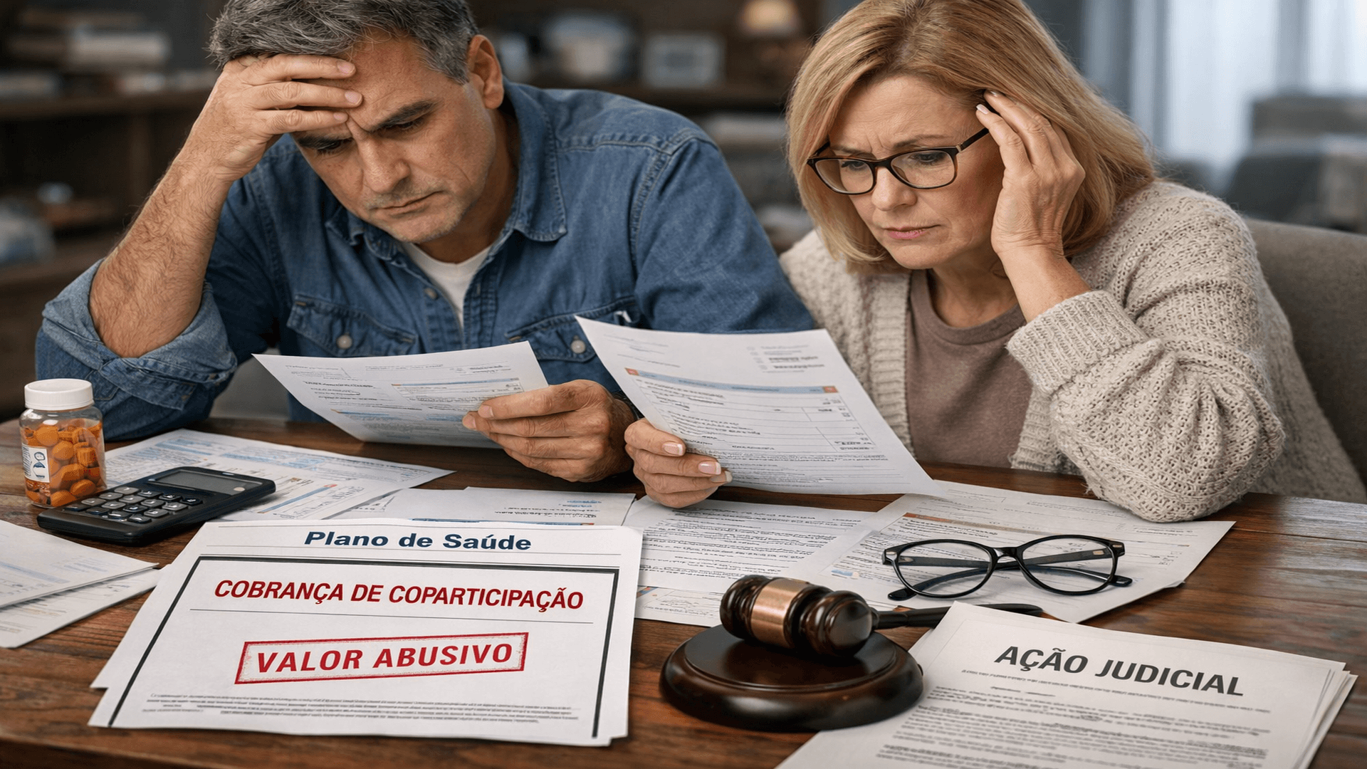 Artigo explicativo sobre coparticipação abusiva em plano de saúde, mostrando quando a cobrança pode ser considerada ilegal, quais dores financeiras e emocionais afetam o usuário e quais medidas administrativas e judiciais podem ser adotadas.