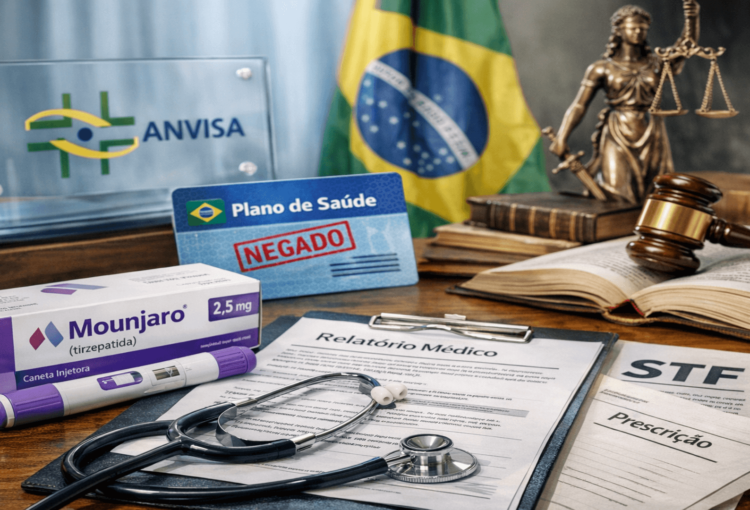 Texto explicativo sobre quando o plano de saúde pode ser obrigado a cobrir o Mounjaro, mesmo fora do rol da ANS, com destaque para Anvisa, laudo médico e critérios do STF.
