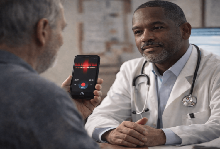 Médico em consulta percebe que o paciente está a gravar a consulta e avalia, com serenidade, os limites éticos, o sigilo profissional e a documentação do ato médico.