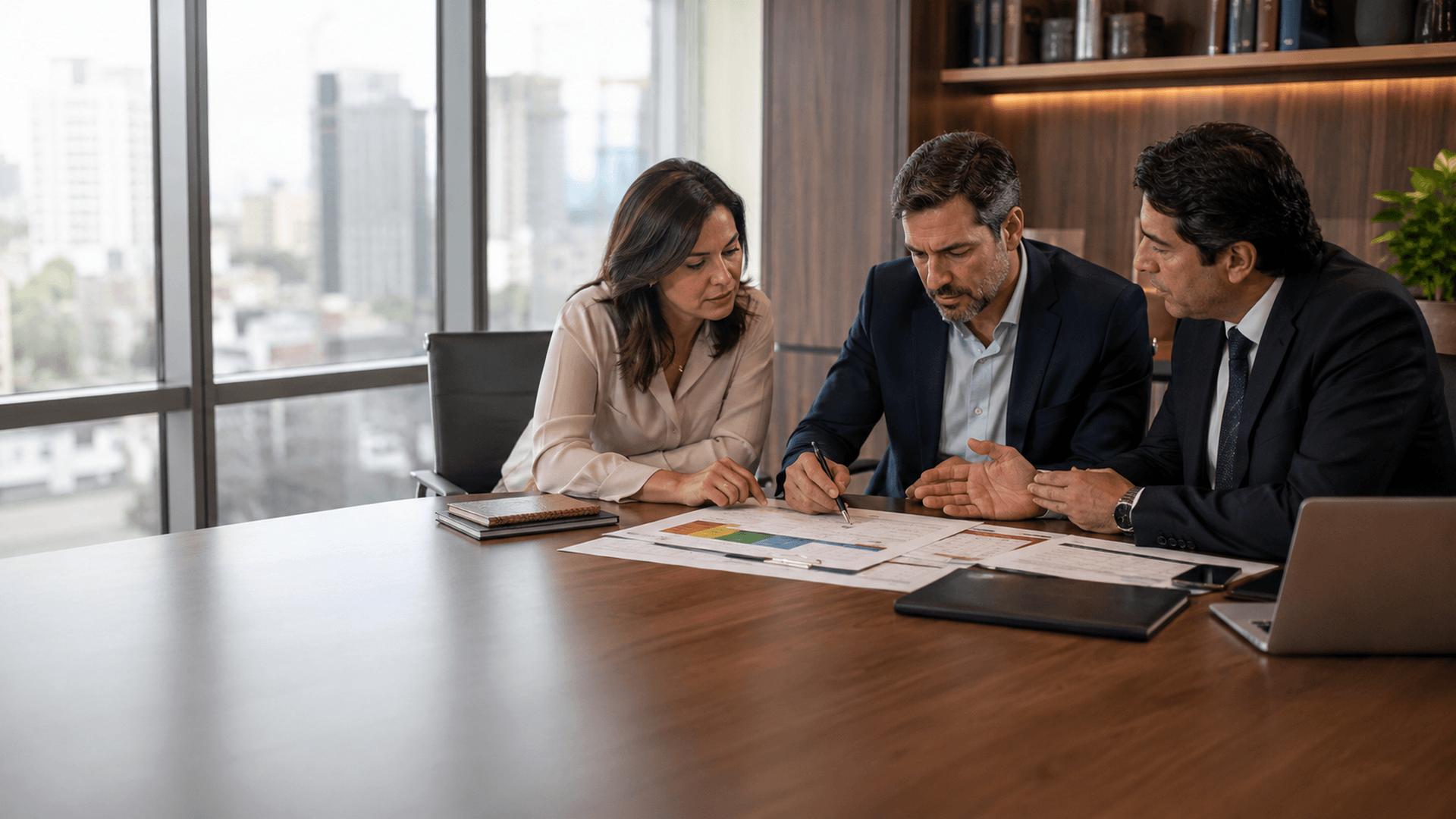 Gestores analisam contratos e matriz de riscos com assessoria jurídica preventiva para pequenas e médias empresas.